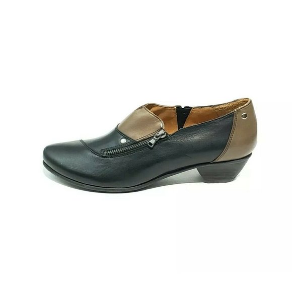 Fidji Shoes - Fidji Ankle Shooties Heel Almond Toe Black Tan Leather Womens US 7